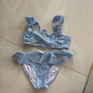 Snapper Rock Blue & White Seersucker Ruffle Bikini